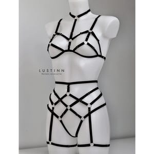 Harness lingeries set MARY | Harness set divided 3pc | Harness bra, harness belt, harness panties, cage body, strappy lingerie