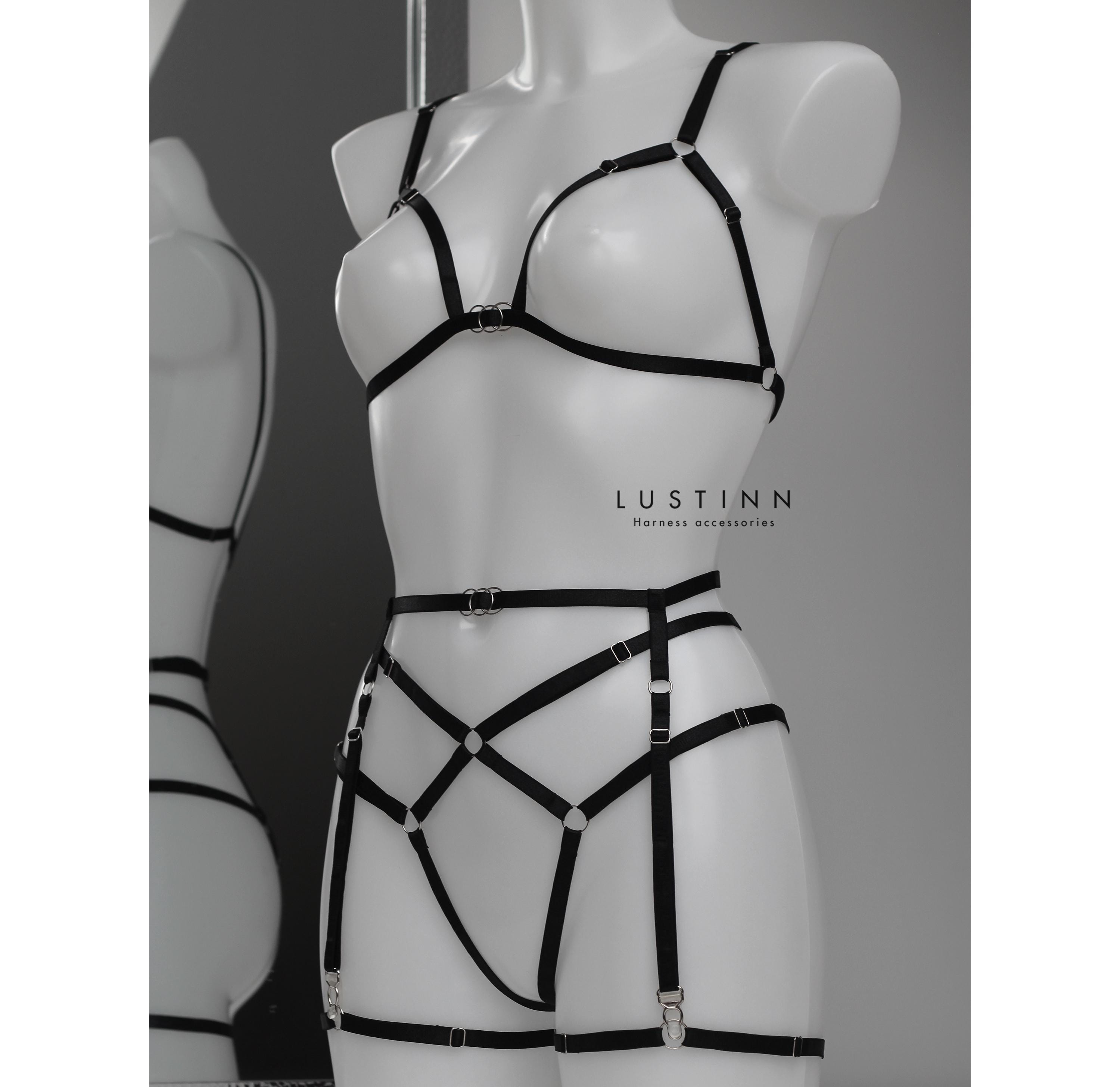 Strappy Lingerie Set JOLLY With Garters Belt, Lingerie Custom Made - Etsy