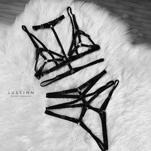 Black lingerie set ELLY, Lingerie harness set