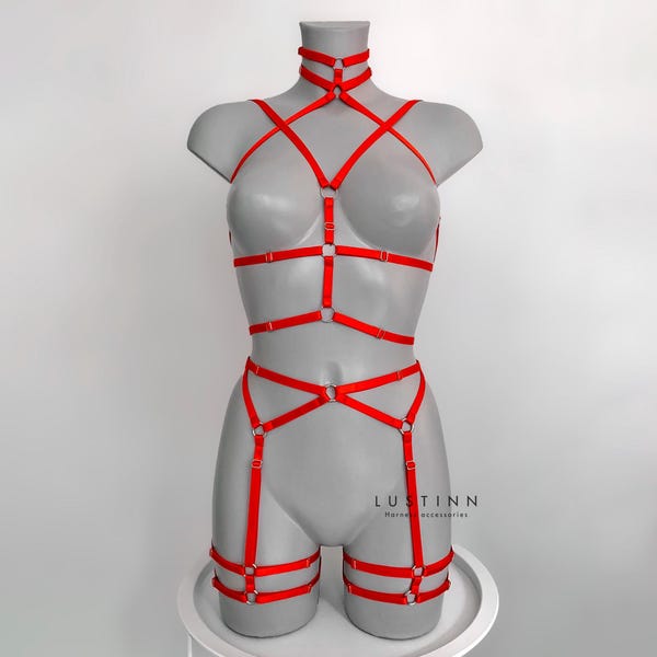 Set completo di imbracature DESIRE, cintura con imbracatura, imbracatura per il petto, lingerie con spalline, lingerie con imbracatura, lingerie rossa, imbracatura elastica, realizzato su misura