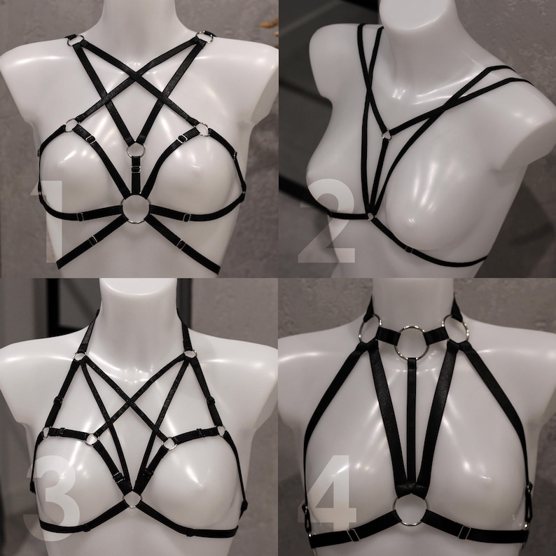 Harness top, Cage bra, Harness outfit, Black harnesses, Woman harness image 2
