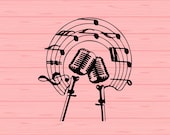Vintage microphone SVG, Microphone svg, png, eps, dxf, Musical notes svg, Vintage microphone vector svg, clip art