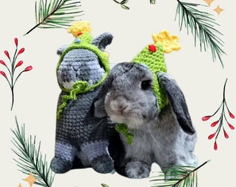 Handmade crochet holiday hat, Christmas, bunny rabbit pet hat, Rabbit lover gift, rabbit pet gift, Bunny Rabbit clothing, bunny lover gift