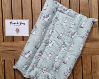 Green Bunny Friends Lounger Pillow Bed, Rabbit Pet Pillow, Bunny Flop Bed, Burrow Snuggle Bed for Rabbits, Guinea Pigs, Cats, Small Pets
