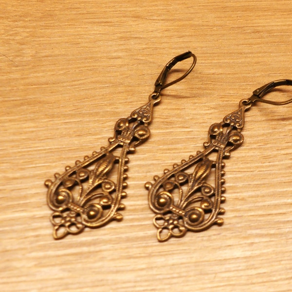 Boucles d'oreilles bohèmes, ethniques, pendantes, métal bronze