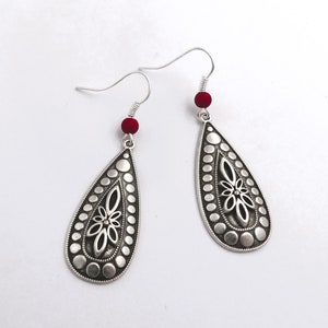 Dangle earrings, antique silver drop-shaped, ethnic earrings, bohemian