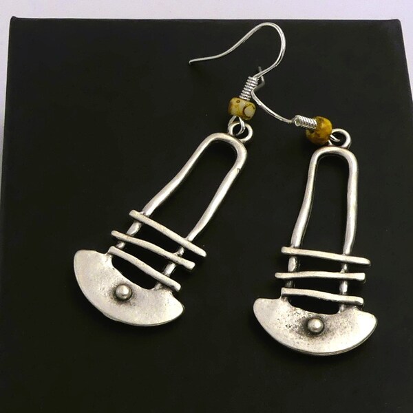 Boucles d'oreilles ethniques, boucles d'oreilles pendantes, argent antique, pierre naturelle