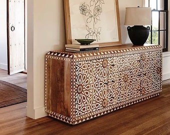 Handmade Handcurved Solid Mango Wooden Sideboard Carving Design Moroccan Design Chest of drawer Wooden Dresser