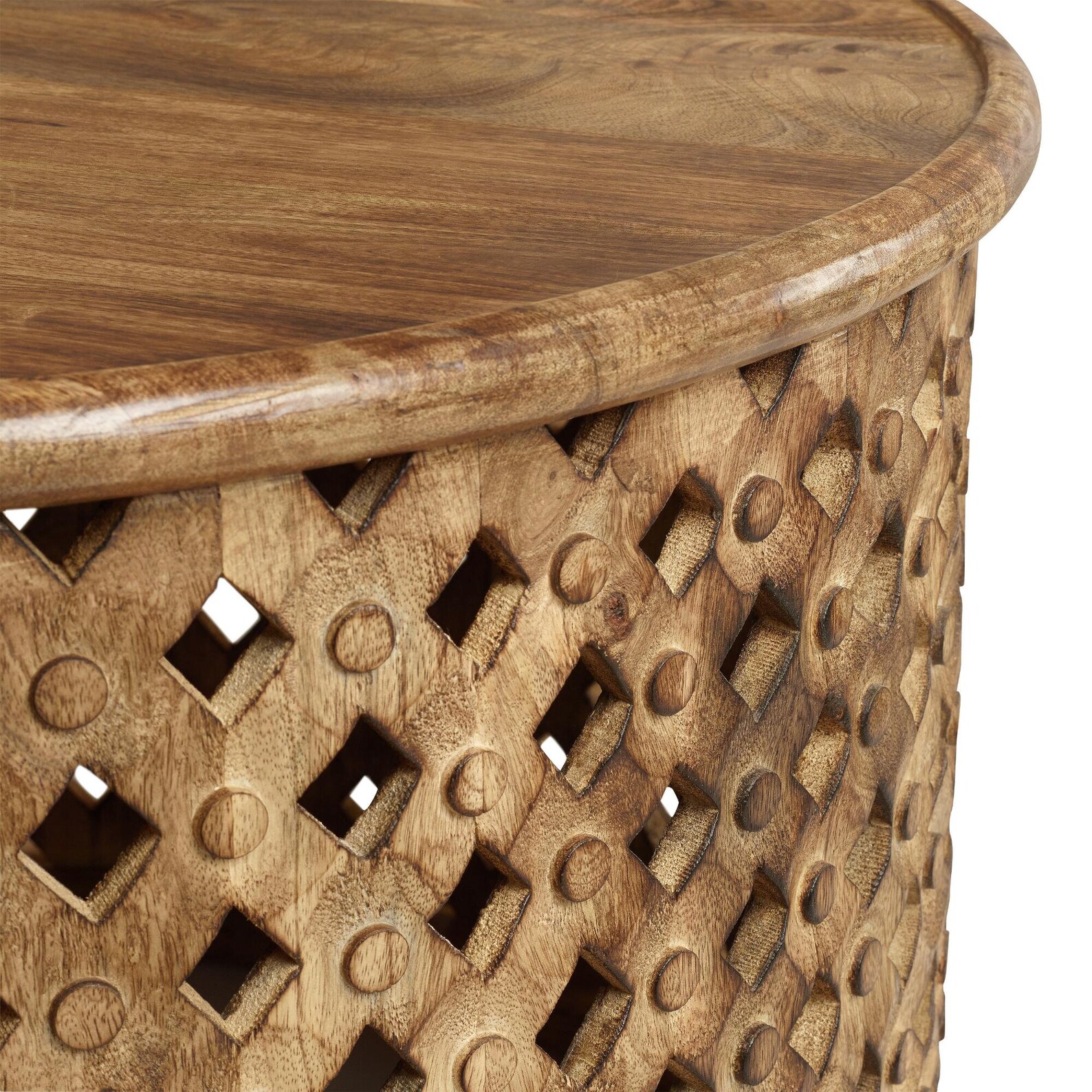 Round Lattice Carved Coffee Table in Mango Wood Indian Etsy UK
