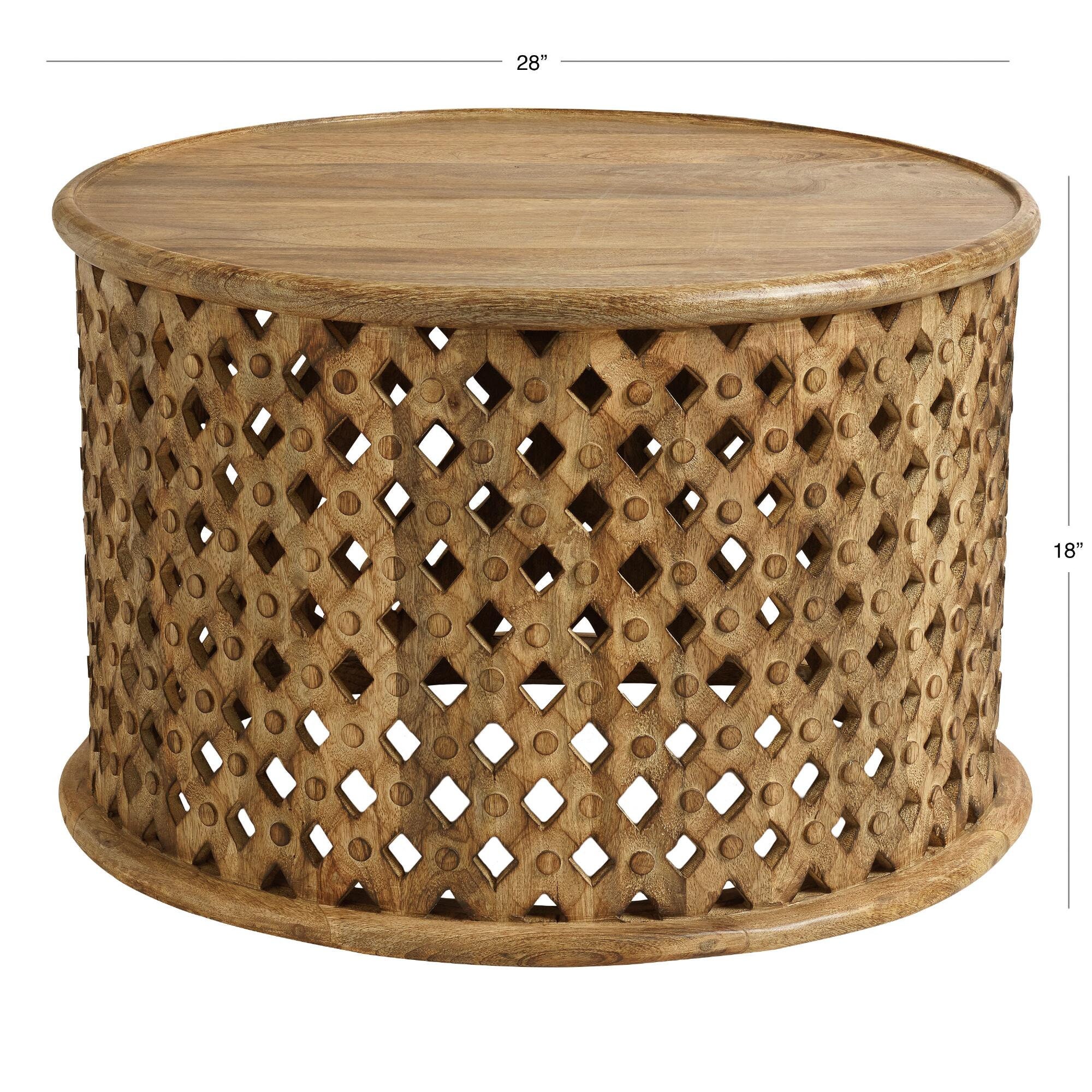 Round Lattice Carved Coffee Table in Mango Wood Indian