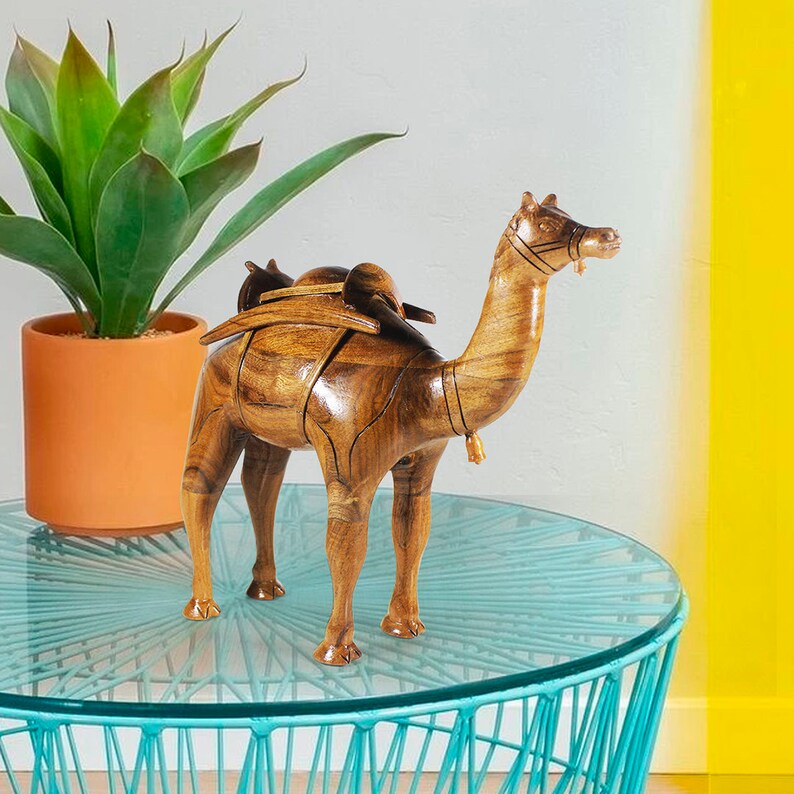 Amazing Hand Carved Wooden Decor Camel Statue Figure Solid Etsy