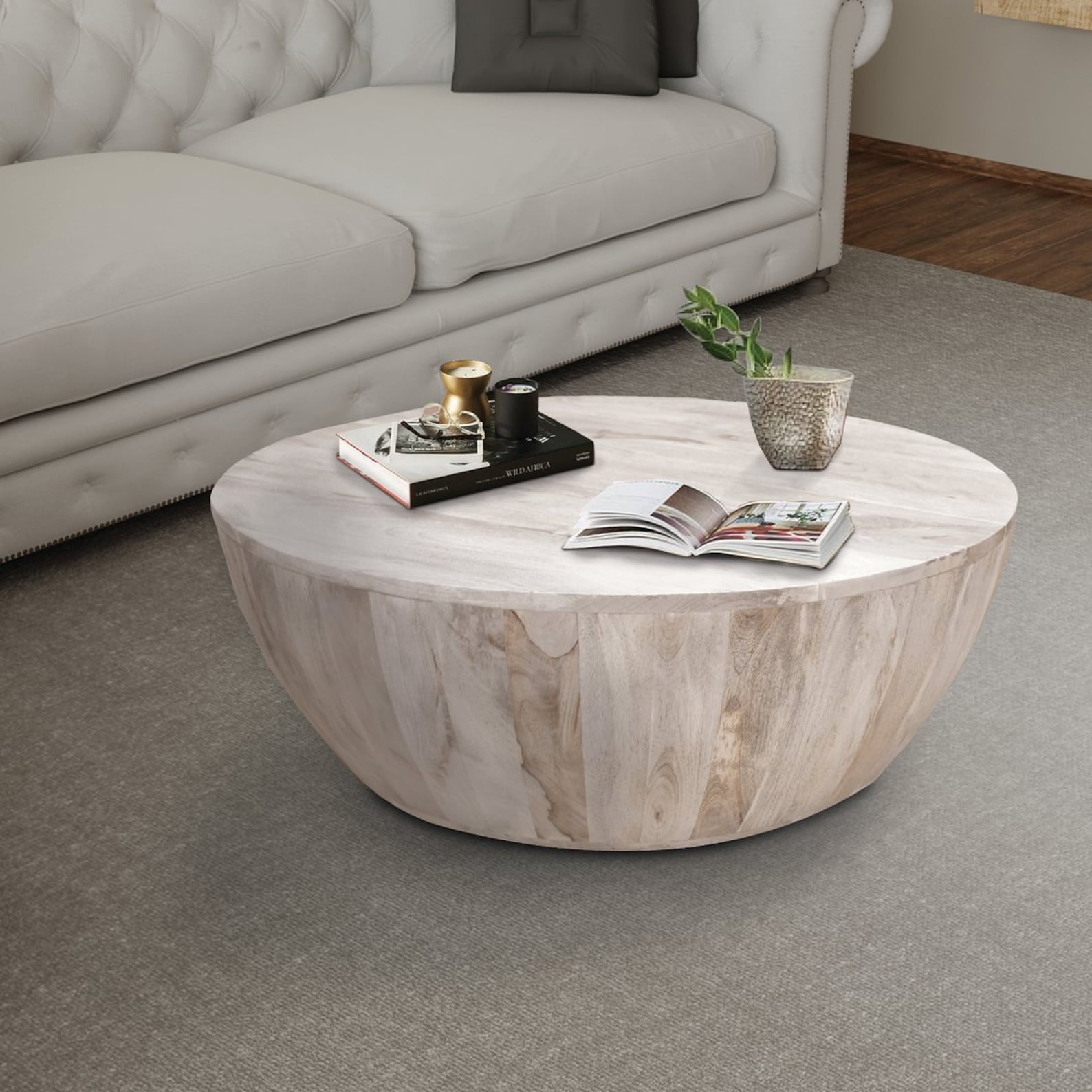 White Coffee Table Drum Coffee Table Wooden Drum Table Etsy