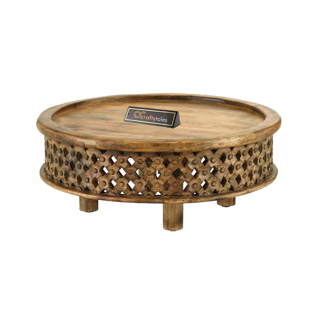 Lattice Carved Wood Coffee Table Round Coffee Table Mango Wood | Etsy