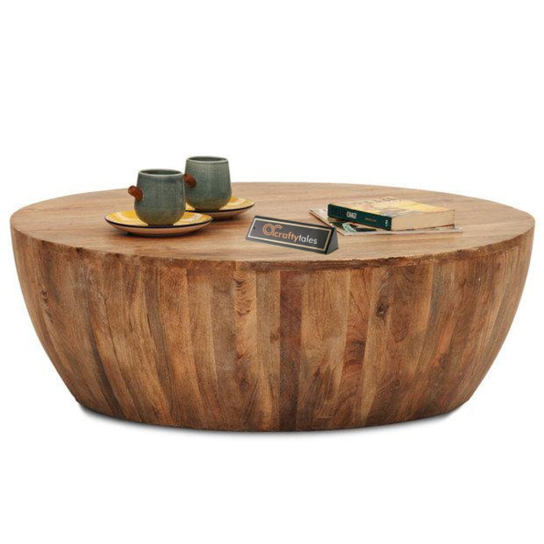 Bandla solid wood cheap drum coffee table