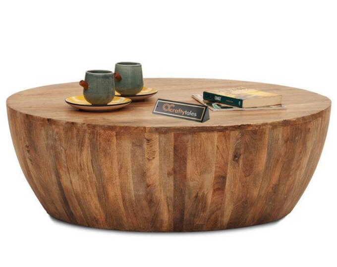Drum Coffee Table Mango Wood Coffee Table Solid Wood Drum Etsy
