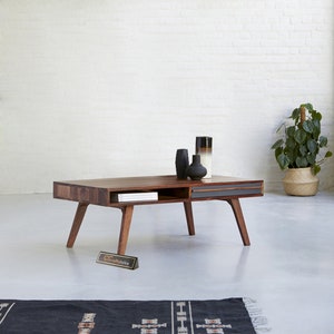 Solid Wood Mid-Century Coffee Table with Drawers & shelves, Handmade Coffee Table, Vintage Coffee Table, Indian Handicrafts