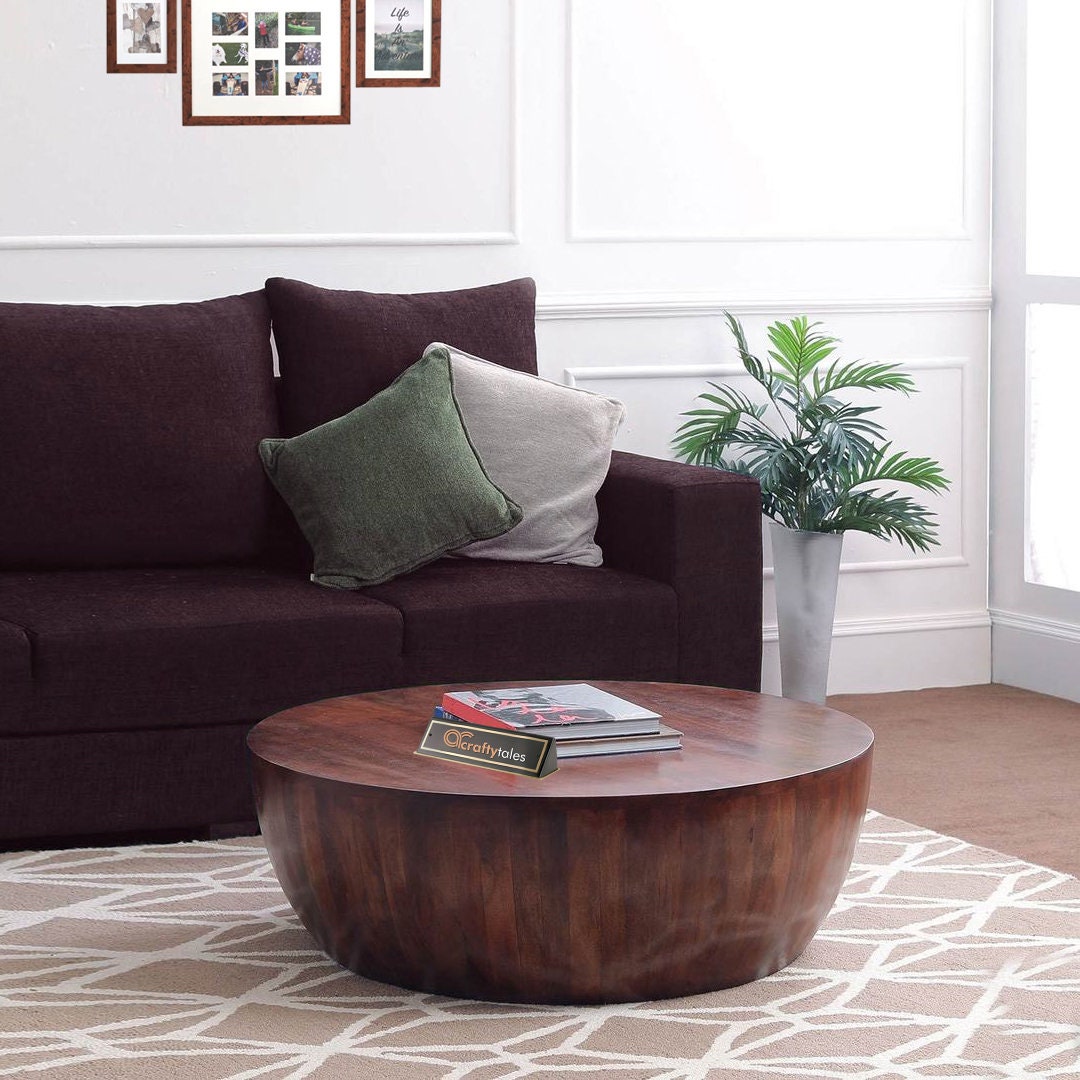 Dark wood drum clearance coffee table