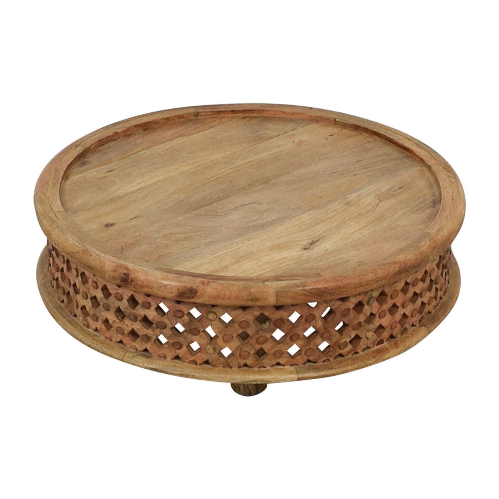 Lattice Carved Coffee Table in Round shape Mango Wood Coffee | Etsy