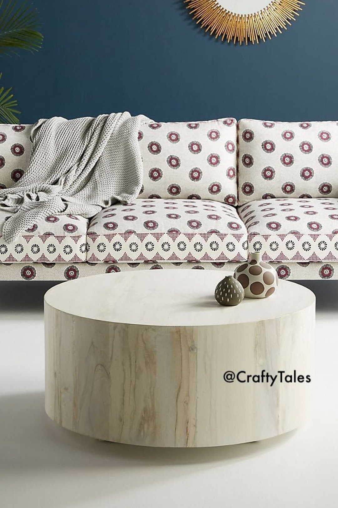 White Drum Coffee Table, Solid Wood Coffee Table, Round Coffee Table