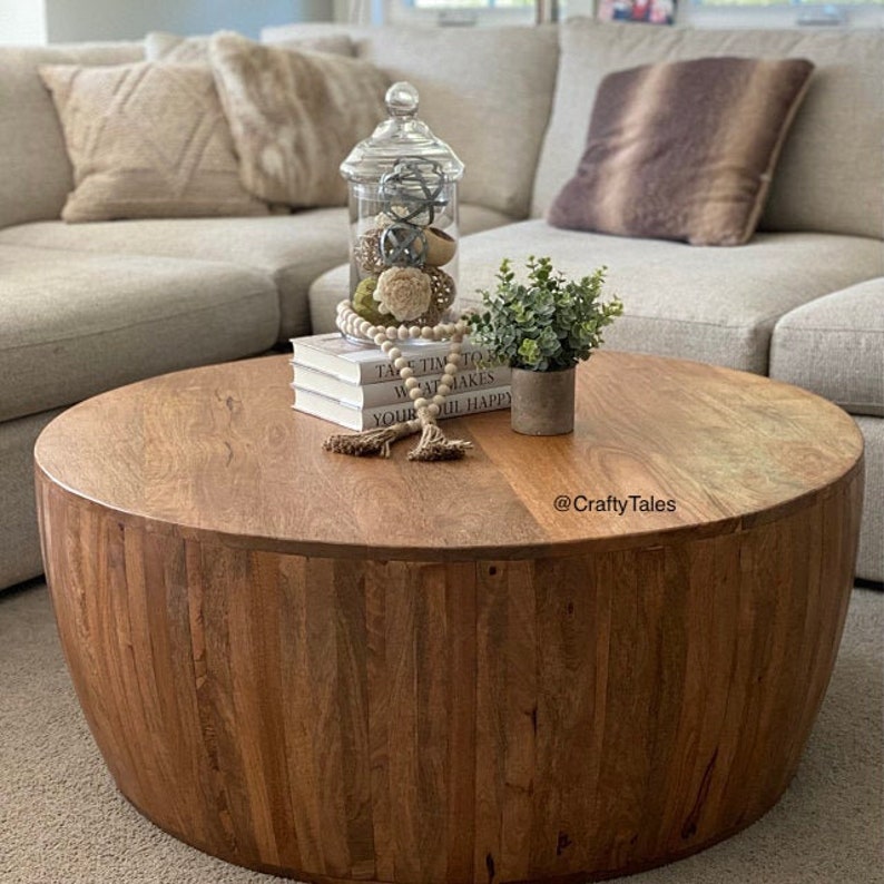 Handcrafted Drum Coffee Table Mango Wood Coffee Table Round Etsy