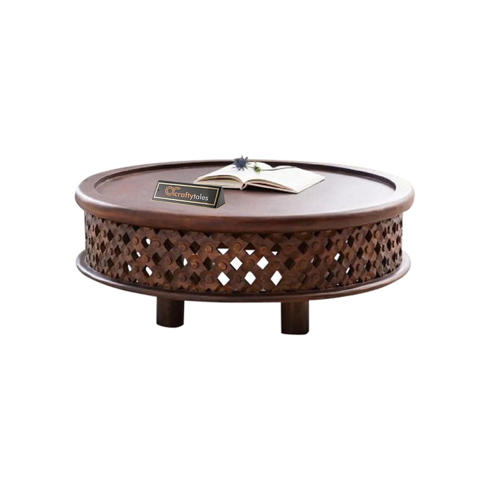 Lattice Carved Wood Coffee Table Round Coffee Table Mango Wood Etsy