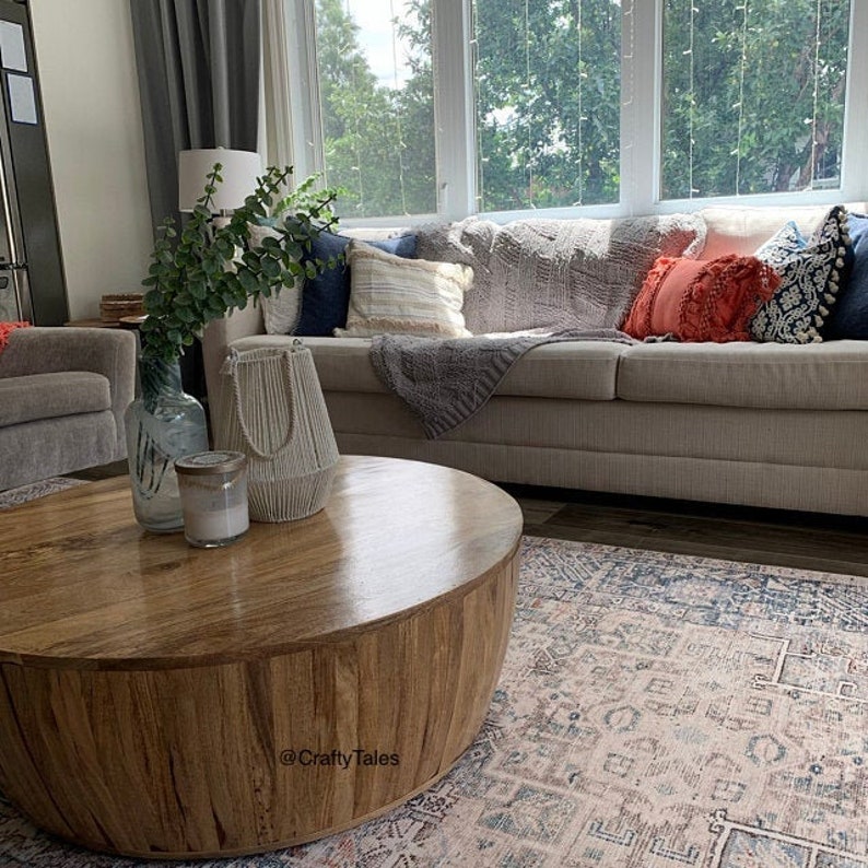 Handcrafted Drum Coffee Table Mango Wood Coffee Table Round Etsy