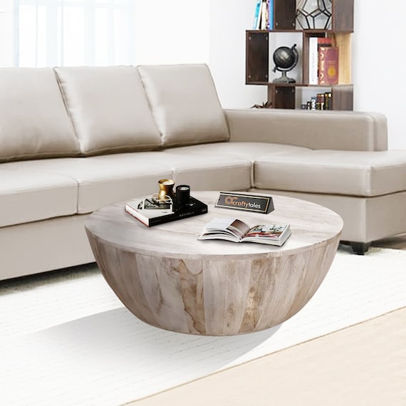 White Coffee Table Drum Coffee Table Wooden Drum Table Round