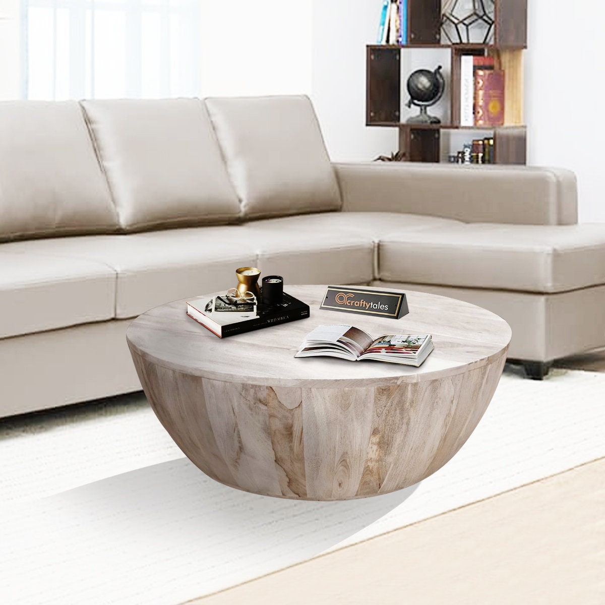White Coffee Table Drum Coffee Table Wooden Drum Table Etsy