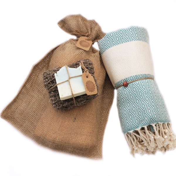 Handmade Spa Kit - Diamond Blue | Gift | Gift Set | Cadeau | Hamamdoek | Hammam Towel | Spa Kit