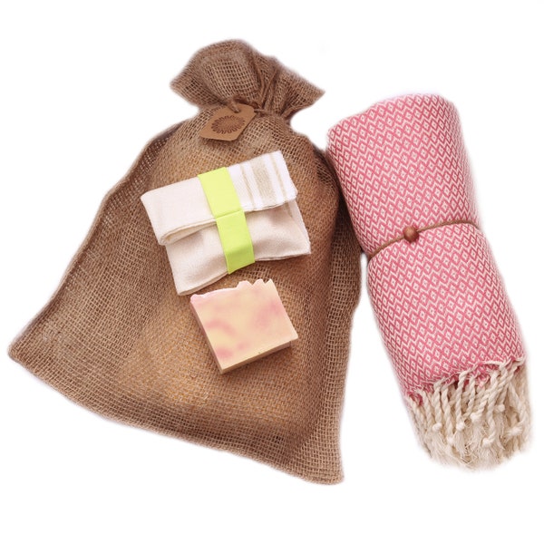 Handmade Spa Kit - Crystal Fuchsia | Gift | Gift Set | Cadeau | Hamamdoek | Hammam Towel | Spa Kit