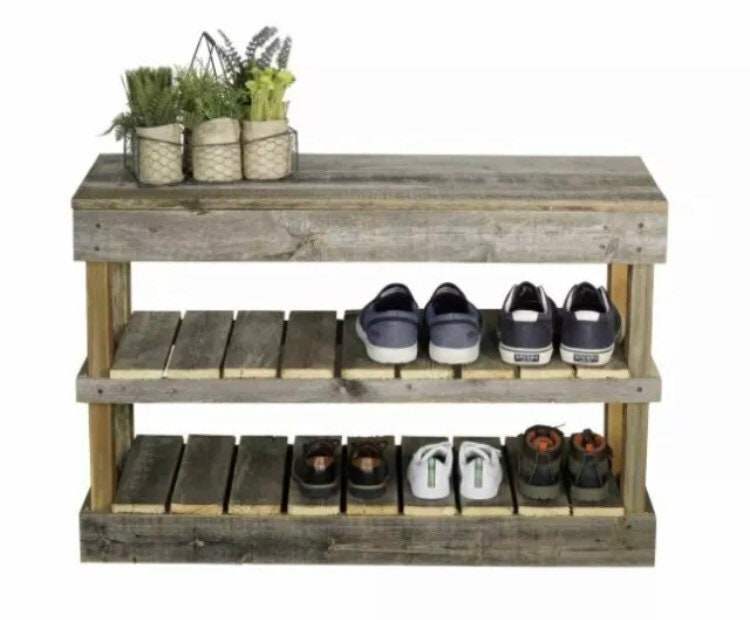 Estante de zapatos de madera hecho a mano de 2 niveles Etsy