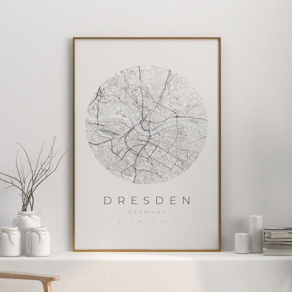 Dresden Map Poster, Dresden Karte, Dresden Poster, Dresden Koordinaten, Dresden Geschenk, Dresden Map Poster