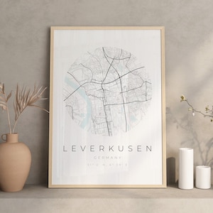 Leverkusen Map Poster, Leverkusen Minimalistisch, Leverkusen Vintage Poster, Leverkusen Poster, Leverkusen Koordinaten, Leverkusen Geschenk