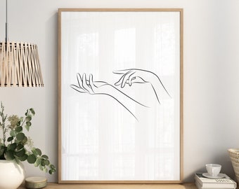 Cartel de dibujo de una línea de mano, arte de línea minimalista, arte femenino de una sola línea, arte abstracto de la mano, arte de línea de dedos, abstracto, arte de una línea de mujer