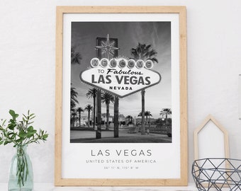 Las Vegas Poster, Las Vegas Druck, Las Vegas Schwarz Weiß, Las Vegas Koordinaten, Las Vegas Geschenk, Las Vegas Poster Gerahmt