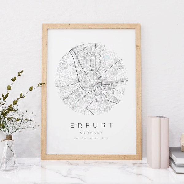 Erfurt Map Poster, Erfurt Minimalistisch, Erfurt Vintage Poster, Erfurt Poster, Erfurt Koordinaten, Erfurt Geschenk, Map Erfurt, Erfurt