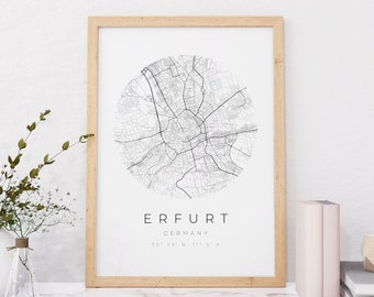 Cartel del mapa de Erfurt, Impresión de mapa de Erfurt, Vintage de Erfurt, Cartel de Erfurt, Coordenadas de Erfurt, Impresión de Erfurt, Regalo de Erfurt, Mapa de Erfurt