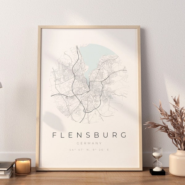 Flensburg Map Poster, Flensburg Minimalistisch, Flensburg Poster, Flensburg Koordinaten, Flensburg Geschenk