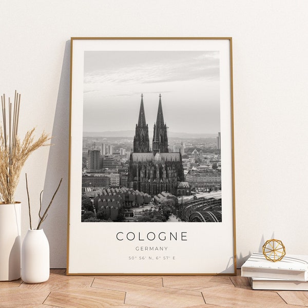 Köln Poster, Kölner Dom Poster, Köln Minimalistisch Poster, Köln Schwarz Weiß, Köln Koordinaten, Köln Geschenk, Köln Gerahmt, Poster Köln