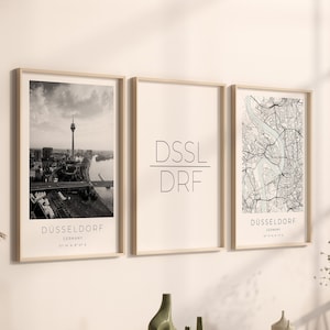Düsseldorf Poster 3er Set, Düsseldorf Foto Set, Düsseldorf Geschenk, Düsseldorf Set, Düsseldorf Map Poster, Düsseldorf Dekoration
