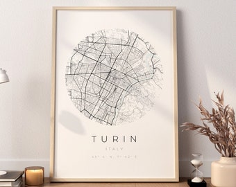 Cartel del mapa de Turín, minimalista de Turín, impresión del mapa de Turín, cartel de Turín, coordenadas de Turín, regalo de Turín, foto de Turín
