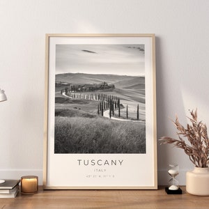 Toskana Poster, Toskana Minimalistisch, Toskana Vintage Poster, Toskana Schwarz Weiß, Toskana Koordinaten, Toskana Geschenk, Toskana Gerahmt