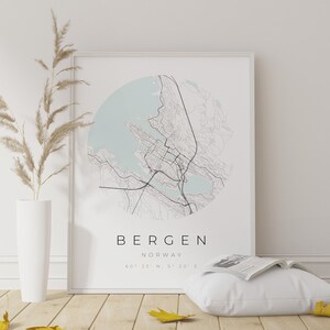 Bergen Map Poster, Bergen Minimalistisch, Bergen, Bergen Poster, Bergen Koordinaten, Bergen Geschenk, Norwegen Map Poster