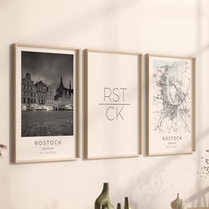 Rostock Poster 3er Set, Rostock Foto Set, Rostock Geschenk, Rostock Set, Rostock Map Poster, Rostock Dekoration