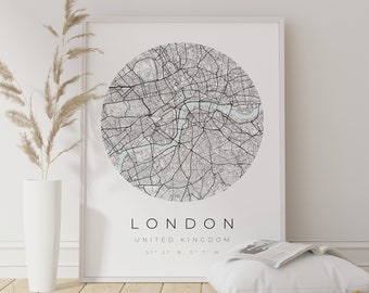 London Map Poster, Minimalist Print, Circle Map Print, London Map Print, London Vintage Print, London Poster, London Coordinates