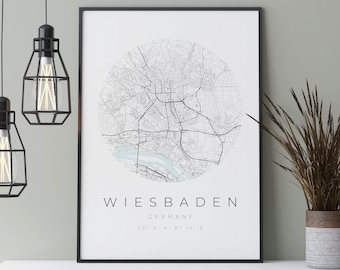 Wiesbaden Map Poster, Wiesbaden Minimalistisch, Wiesbaden Foto Poster, Wiesbaden Poster, Wiesbaden Koordinaten, Wiesbaden Geschenk
