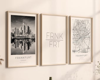 Frankfurt Poster 3er Set, Frankfurt Foto Set, Frankfurt Geschenk, Frankfurt Set, Frankfurt Map Poster, Frankfurt Dekoration