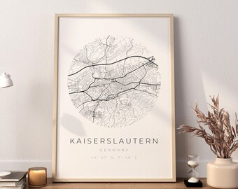 Kaiserslautern Map Poster, Kaiserslautern Minimalist, Kaiserslautern Map, Kaiserslautern Poster, Kaiserslautern Coordinates, Kaiserslautern