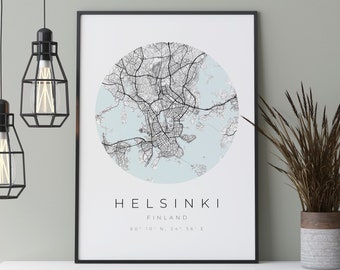 Helsinki Map Poster, Helsinki Minimalist, Helsinki Photo, Helsinki Poster, Helsinki Coordinates, Helsinki Gift, Map Helsinki