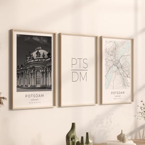 Potsdam Poster 3er Set, Potsdam Foto Set, Potsdam Geschenk, Potsdam Poster, Potsdam Map Poster, Potsdam Koordinaten, Potsdam Dekoration